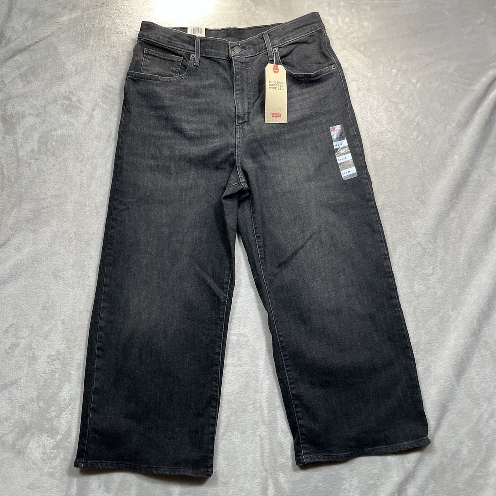 Levis Mile High Cropped Wide Leg Jeans Womens 32x25 Black NEW